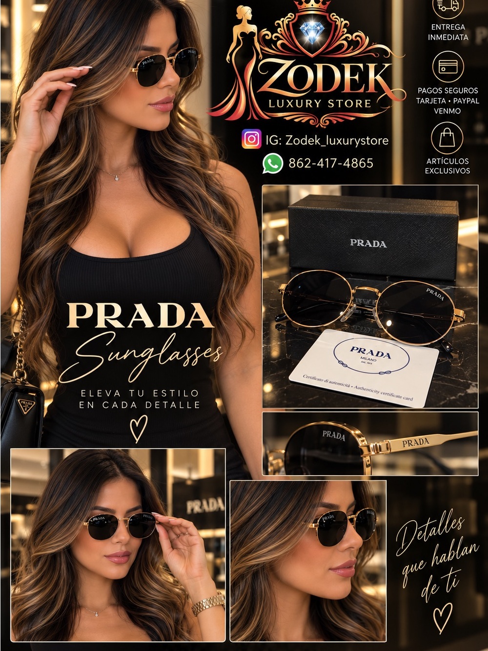 Prada Gold Frame Sunglasses with Black Lenses